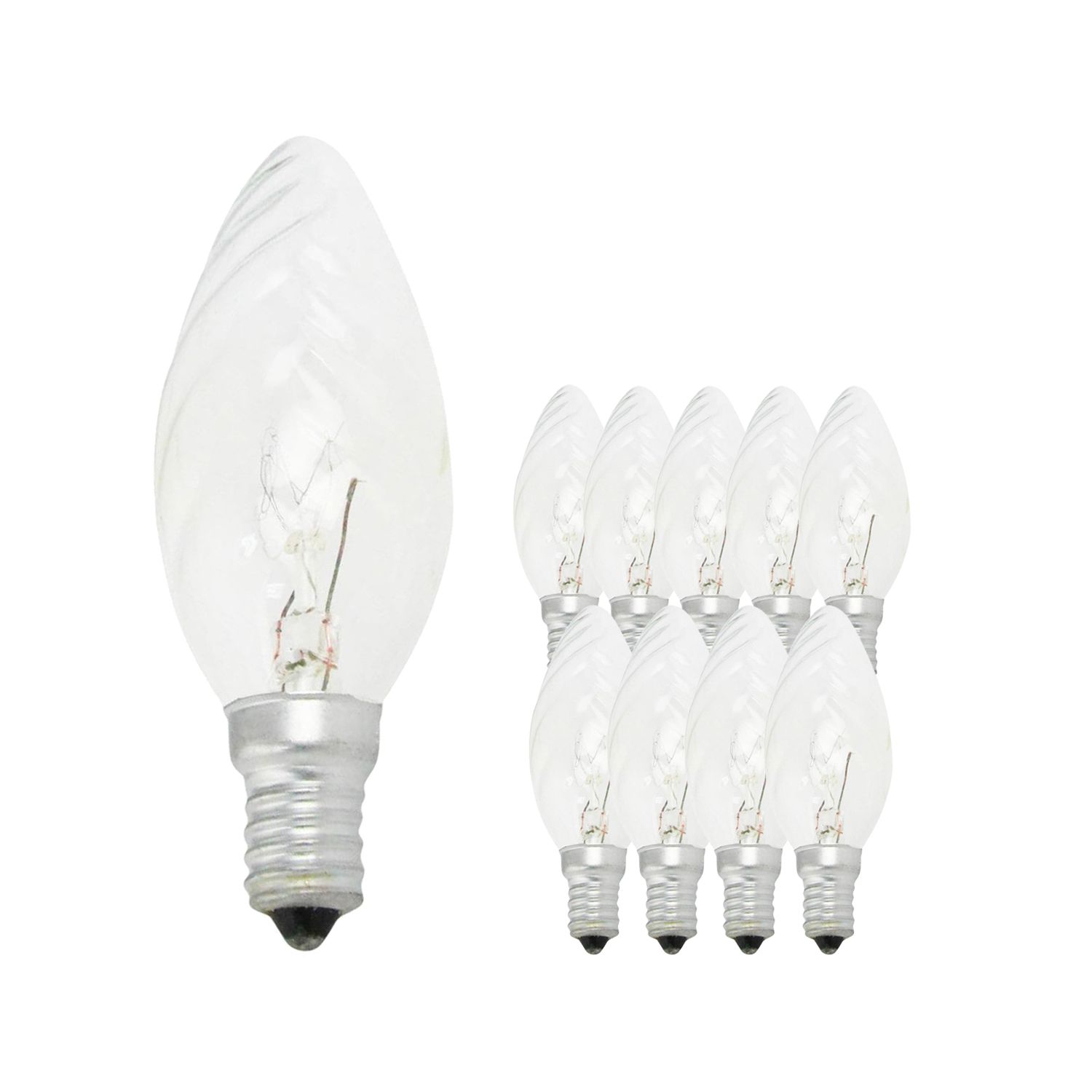 Multipack 10x Standard Incandescent Twisted Candle Clear BF35 E14 25W 230V Multipack 10x Standard Incandescent Twisted Candle Clear BF35 E14 25W 230V