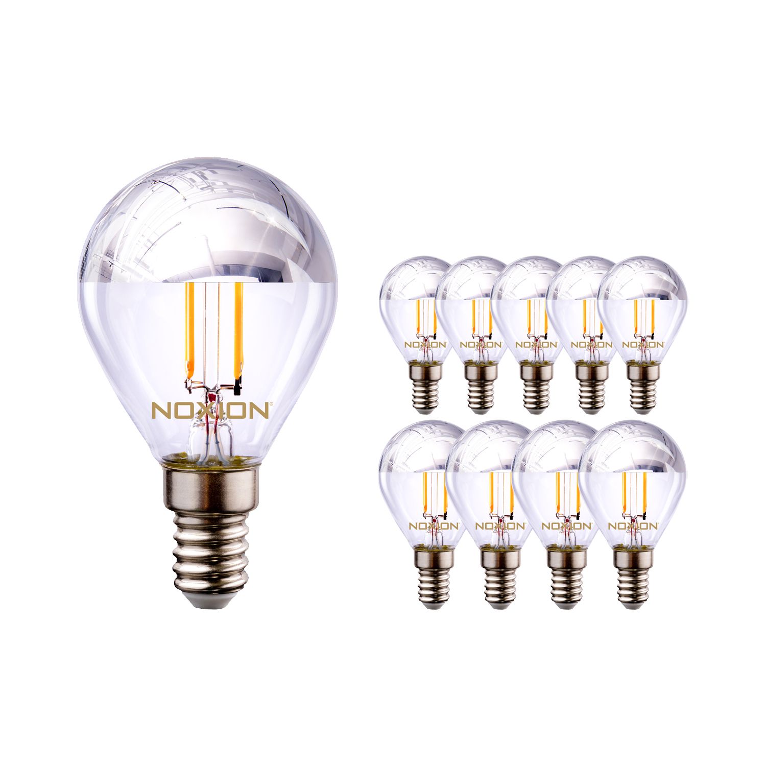 Multipack 10x Noxion Lucent Gloeilamp LED Lustre Zilver Kopspiegel P45 E14 220-240V 4.5W 400LM CRI80 2700K ND (40W eqv) Multipack 10x Noxion Lucent Gloeilamp LED Lustre Zilver Kopspiegel P45 E14 220-240V 4.5W 400LM CRI80 2700K ND (40W eqv)