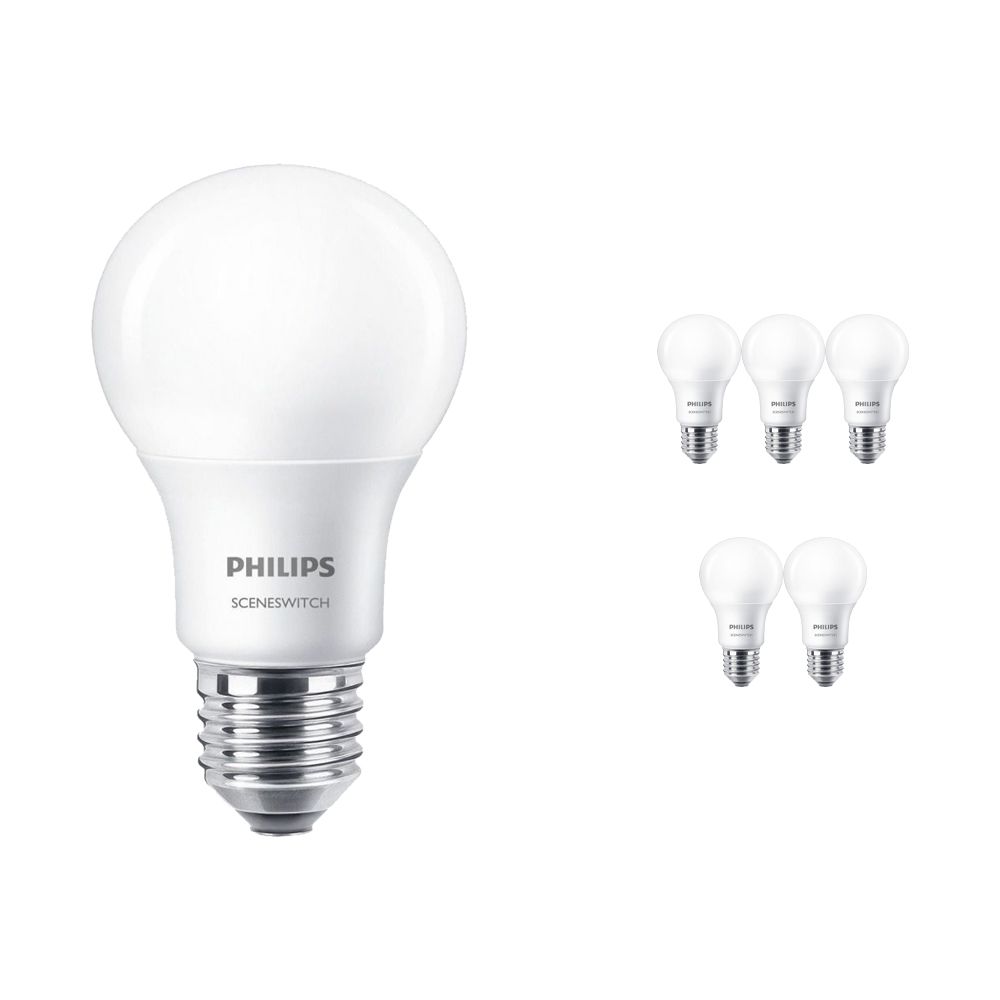 Voordeelpak 6x Philips SceneSwitch LEDbulb E27 A60 8W 827 Mat | SceneSwitch Dimbaar - Vervanger voor 60W Voordeelpak 6x Philips SceneSwitch LEDbulb E27 A60 8W 827 Mat | SceneSwitch Dimbaar - Vervanger voor 60W
