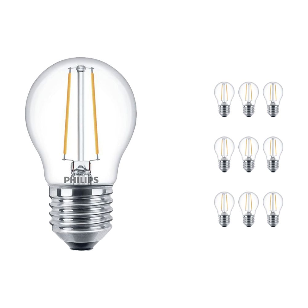 Voordeelpak 10x Philips Classic LEDlustre E27 P45 2.7W 827 Helder | Dimbaar - Vervanger voor 25W Voordeelpak 10x Philips Classic LEDlustre E27 P45 2.7W 827 Helder | Dimbaar - Vervanger voor 25W