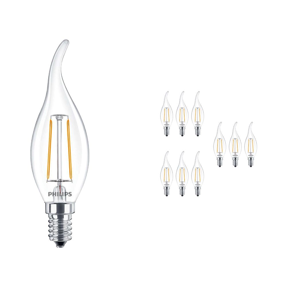 Multipack 10x Philips Classic LEDcandle E14 BA35 2.5W 827 Clara | Reemplazo 25W Multipack 10x Philips Classic LEDcandle E14 BA35 2.5W 827 Clara | Reemplazo 25W