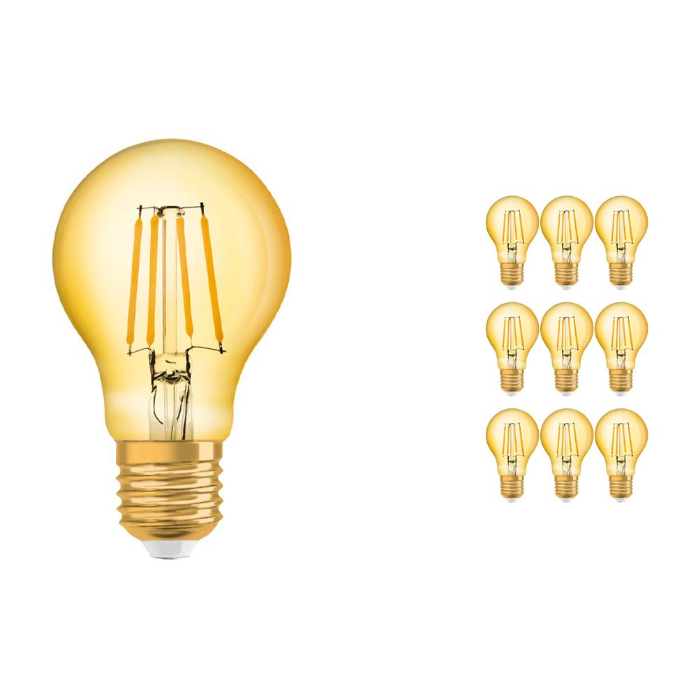 Mehrfachpackung 10x Osram Vintage 1906 LED klassisch E27 A 4W 824 Fadenlampe Gold | Extra Warmweiß - Ersatz für 35W Mehrfachpackung 10x Osram Vintage 1906 LED klassisch E27 A 4W 824 Fadenlampe Gold | Extra Warmweiß - Ersatz für 35W