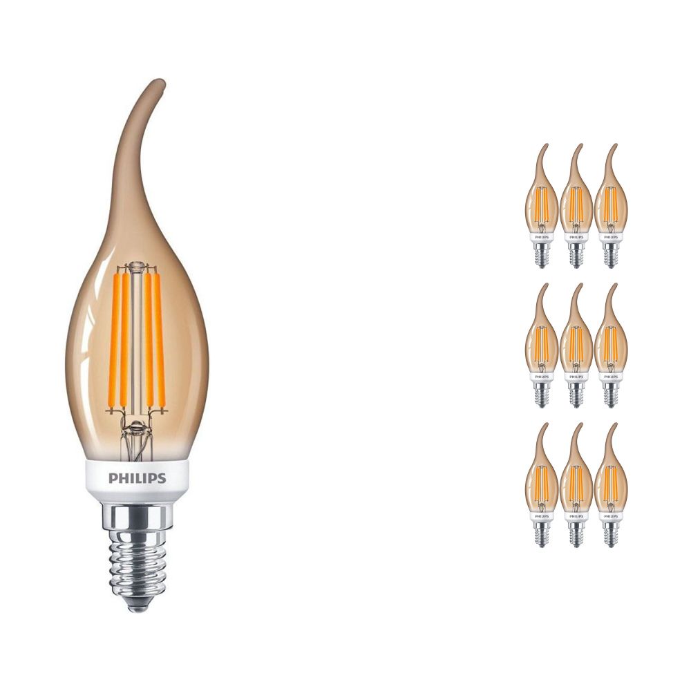 Multipack 10x Philips Classic LEDcandle E14 BA35 5W 822 Gold | Dimmable - Replaces 32W Multipack 10x Philips Classic LEDcandle E14 BA35 5W 822 Gold | Dimmable - Replaces 32W