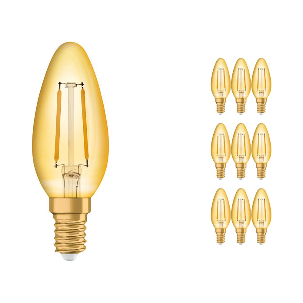 Flerpack 10x Osram Vintage 1906 LED Klassisk E14 B 1.5W 824 Filament Guld | Extra Varm Vit - Ersättare 12W Flerpack 10x Osram Vintage 1906 LED Klassisk E14 B 1.5W 824 Filament Guld | Extra Varm Vit - Ersättare 12W
