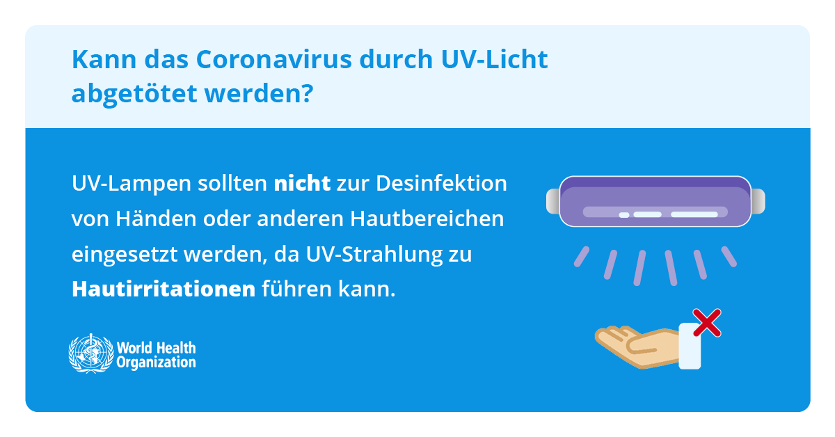 UV-Lampen nicht zur Desinfektion von Haut nutzen